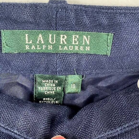 Lauren Ralph Lauren Navy Blue 100% Linen Wide Leg Trousers Pants 10 - Picture 7 of 12